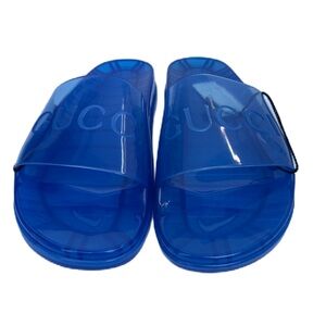 Gucci Blue Transparent Jelly Logo Slides Men’s 8 NWT with Box